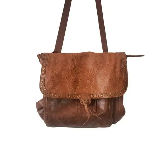 The Sak Ventura Embossed Leather Convertible Backpack/Crossbody Brown - Picture 1 of 11